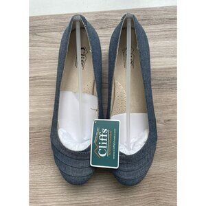 Cliffs By White Mountain Women 9.5 W Clara Ballet Flat Blue Canvas Slip On Shoe